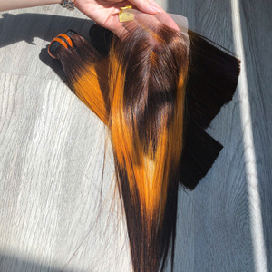 Prix de gros 100% brut vierge vietnamien perruque humaine trame os droit trois tons Orange Super Double Drawn Extensions de cheveux - Product Image 4