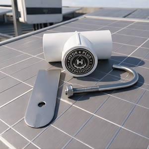 ชุดอุปกรณ์ทำความสะอาดแผงโซลาร์เซลล์สแตนเลส HYDROPLUS INTERNATIONAL พร้อมหัวฉีดปรับได้ ข้อต่อ J Bolt PVC Tee Connector สำหรับติดตั้งบนหลังคา - Product Image 1