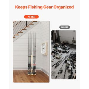 Support de rangement pour cannes à pêche à 16 pôles en bois pour garage, organisateur de cannes à pêche, support au sol peu encombrant - Product Image 5