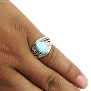 Anillo de Piedra Preciosa Larimar de Alta Calidad con Fino Acabado en Plata de Ley 925, Estilo Vintage, Diseño Unisex, Anillos Bohemios - Product Image 4