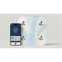 Balance connectée intelligente en verre noir avec contrôle par application, mesure du IMC et de la masse grasse, haute précision, 180 kg, pour salle de bain et cuisine