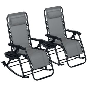 Set di 2 Poltrone Reclinabili Grigie a Gravità Zero con Portabicchieri e Supporti per Telefono, Set di Sedie per il Massimo Relax con Cuscini Inclusi - Product Image 1