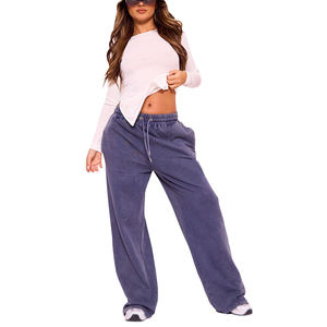 2026 Pantalon de jogging décontracté pour femme, délavé à l'acide, technique, uni, taille basse, avec cordon de serrage, coupe large et ample, style streetwear - Product Image 1