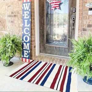 1 pièce Tapis de bienvenue patriotique du 4 juillet en tissu non tissé durable avec motif étoiles et rayures bleues, blanches et rouges - Product Image 6