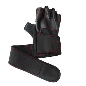 Gants de musculation demi-doigts en cuir noir de qualité supérieure avec protection des paumes et enveloppement de poignet pour l'exercice et l'haltérophilie - Product Image 1
