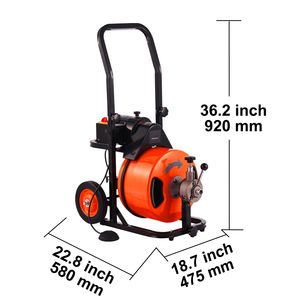 Macchina per la pulizia di scarichi e fognature da 75 FT x 1/2 pollice con alimentazione automatica, 4 frese, attivazione ad aria, per tubi da 1 a 4 pollici, e interruttore a pedale - Product Image 4