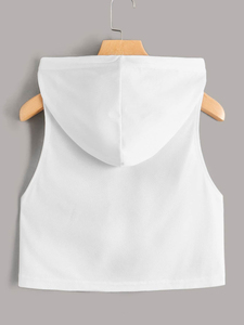 White Sleeveless Hooded <b>Crop</b> Tank Women's Shirts Custom Embroidered Lace Knitted 100% Cotton Eco-Friendly Slim Fit Ribbed Gym - Product Image 5
