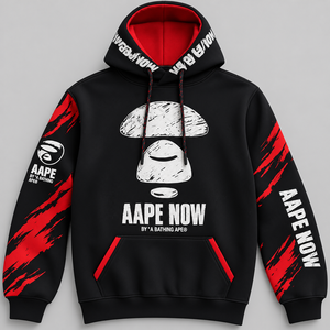 เสื้อฮู้ดผู้ชาย AAPE *A BATHING APE รุ่น Winter Fleece สีเขียวลายกราฟิกดิสชาร์จ มีกระเป๋าหน้า สไตล์สตรีทแวร์ ทรงพอดีตัว - Product Image 3