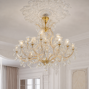 Lámpara de Araña de Cristal Dorada de Lujo con Múltiples Brazos y Gotas de Cristal Ornamentadas para Decoración Interior de Villas y Hoteles - Product Image 2