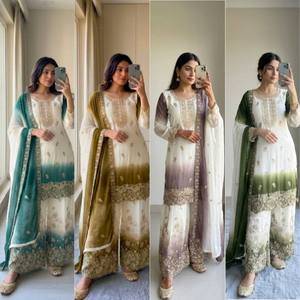 Conjunto de Salwar Kameez con Bordado de Diamantes Jarkhan, Dupatta de Dos Tonos en Georgette, Traje Tradicional Indio/Pakistaní para Mujer, Ropa de Fiesta - Product Image 2