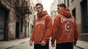 <b>Men's</b> Rust <b>Orange</b> Distressed <b>Hoodie</b> Oversized Heavyweight Cotton Fleece Graphic Pullover Streetwear Sweatshirt Custom Logo - Product Image 4