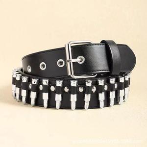 Hot Selling Fashion Y2k Trendy Bullet <b>Head</b> Men's Wide Pu Leather Belt Punk <b>Style</b> Women's Personalized Studded Belt - Product Image 5