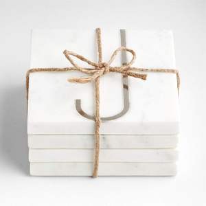 Posavasos redondos de mármol blanco hechos a mano con incrustaciones de metal, posavasos de piedra natural de lujo, vajilla decorativa de mármol - Product Image 2