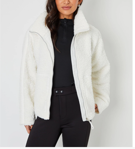 Plain <b>white</b> Loose Long Sleeve Sports Fleece Sweatshirt Coat Wholesale Custom Logo <b>Women's</b> zipper <b>Hoodie</b> - Product Image 1