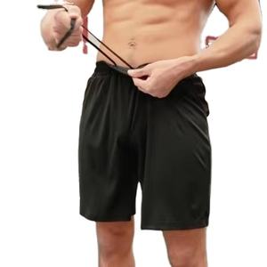 Short de gymnastique pour hommes 100% coton avec motif solide taille élastique vêtements d'entraînement respirants pour la course et les tenues décontractées - Product Image 1