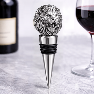 Tapón de vino de metal con diseño decorativo de lujo, cabeza de león en 3D, personalizado. - Product Image 1
