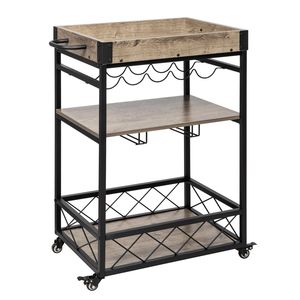 Carrello di Servizio Industriale Stile Vintage per Casa e Cucina, Carrello Bar Mobile RT in Legno e Metallo - Product Image 3