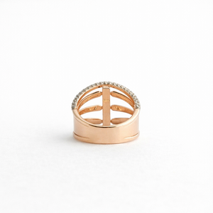 18K Rose Gold Diamond Multi Row Geometric <b>Statement</b> <b>Ring</b> for Women Pave Set V Shape Design Wedding Party Wear Gift Fine Jewelry - Product Image 4