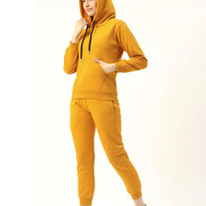 Factory Made Plus Size Women's Fleece Streetwear Tracksuit Quick Dry Breathable Cotton/Polyester Custom Logo Yellow - Product Image 3