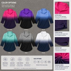Chemise de golf à manches longues pour femmes, à fleurs, avec fermeture éclair sur le côté, protection UV, séchage rapide, extensible, haut de performance pour le golf - Product Image 4