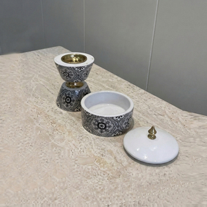 Luxury <b>Marble</b> Bakhoor Burner Set Floral Patterned Incense Holder & <b>Jar</b> On White Wooden Tray Premium Middle East Home Decoration - Product Image 3