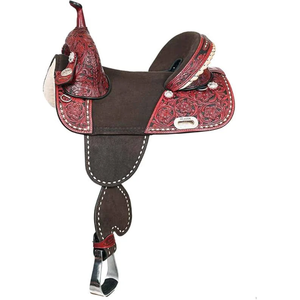 Premium Red Hand <b>Tooled</b> Western Horse Saddle Genuine <b>Leather</b> Trail Ranch Riding Cowboy Equestrian Tack Comfort Performance Seat - Product Image 3