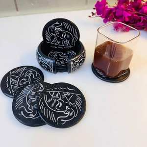 ชุดจานรองแก้วหินอ่อน 6 ชิ้น งานฝีมือสวยงาม พร้อมที่วางหินเคลือบสีคุณภาพสูง สำหรับชา ของตกแต่งครัวสไตล์ศาสนา - Product Image 1