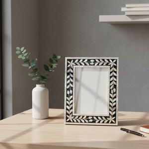 <b>Black</b> White Mother Pearl Brass Lightweight Digital Printed Horizontal <b>Photo</b> <b>Frame</b> Rectangle Tabletop Wall Decor for Home Wedding - Product Image 3
