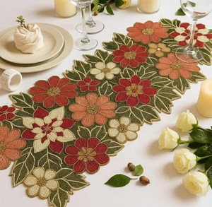<b>Black</b> Gold Embroidered Luxury Floral Table <b>Runner</b> Rectangle Fabric Mats Handmade Eco-Friendly Durable Glam Design - Product Image 4