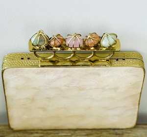 Handcrafted Eco-Friendly Luxury Mother of Pearl Evening Bag with Gemstone <b>Handle</b> Bridal Clutch Purse Modern Design - Product Image 3