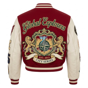 Custom Women's College <b>RED</b> COLOUR Style Varsity Jacket Embroidered Patch <b>Cropped</b> Fashion Jacket Wholesale Manufacturer - Product Image 2