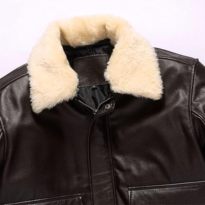 Blouson aviateur en cuir noir pour homme, col en fausse fourrure, multi-poches, veste de motard d'hiver, vêtement d'extérieur vintage tendance, unisexe - Product Image 4