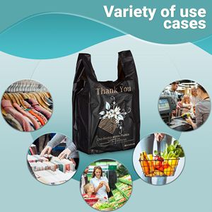 กระเป๋าเก็บเสื้อยืดพกพาสีดำแพ็ค1000ย่อยสลายได้ถุงใส่เสื้อยืดหนา10x6x18ไมครอนพิมพ์ลายล่วงหน้า18ไมครอน 'ขอบคุณ' สภาพแวดล้อมร้านอาหาร - Product Image 2