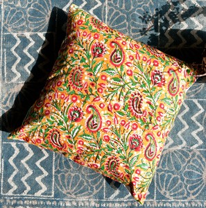 Indian Hand Block Printed Eco-Friendly Organic Customizable Bohemian Paisley Floral Cotton <b>Cushion</b> Cover Decorative Throw Pillow - Product Image 6