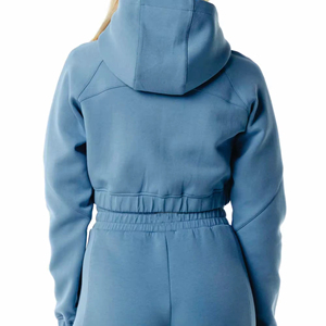 Custom Women's Hooded <b>Crop</b> Hoodies Shorts Two-Piece Set Tie-Dyed Front Badge Acid Wash Winter 100% Cotton Fleece Eco-Friendly - Product Image 2