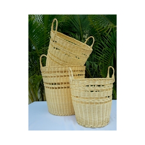 Set of 3 <b>White</b> Round Eco-Friendly Rattan <b>Storage</b> <b>Baskets</b> - Product Image 3