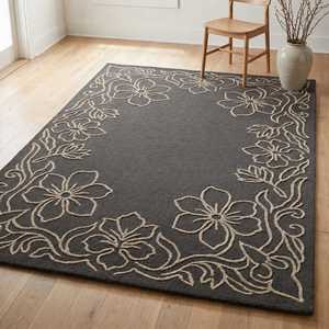 Tapis rectangulaire floral beige crème à poils moyens, antidérapant, pour salon - Product Image 5