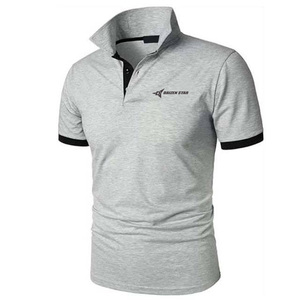 DAIZEN STAR Men's Gray Short Sleeve for Shirt Embroidered Logo Solid Color Casual Oxford Knitted Cotton Breathable Pocket - Product Image 1