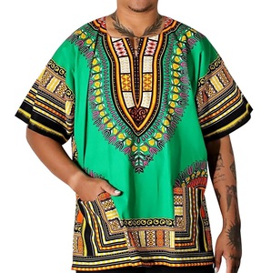 Vêtements pour hommes, prix de gros, service OEM personnalisé, faible MOQ, t-shirts Dashiki africains, design batik d'été, chemises Dashiki respirantes - Product Image 2