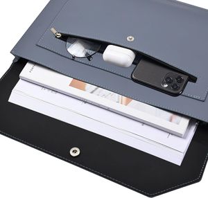 Leather <b>Folder</b> Organizer Document Holder with Snap Button Zippered Pocket Portfolio Envelope <b>Folder</b> Case A4 Letter Size Paper - Product Image 3
