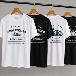 Camiseta de Verano para Hombre con Estampado, Manga Corta, Cuello Redondo, Corte Regular, Algodón, Casual, Blanca y Negra, Diseño Fotográfico, Logotipo en la Espalda - Product Image 2