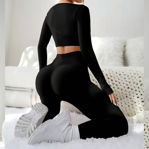 New Arrival Women Half Sleeve Yoga Jumpsuit Shorts for Autumn and Winter High Quality <b>Tight</b>-Fit Gym Wear 2-Piece Sports Set - Product Image 4
