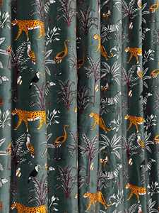 Wild Life Forest <b>Print</b> Sage Green, Drapes Vintage Style Cotton Velvet Teal Blue Luxury Curtain Boho Curtain Luxury Drapes - Product Image 2