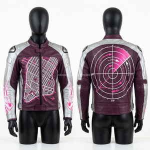 Chaqueta de Cuero Negra para Motociclismo con Gráficos Personalizados en Relieve, Chaqueta de Motociclista para Hombre, Ropa Deportiva Elegante para Motociclistas - Product Image 1