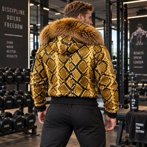 Men's Python Leather Hooded <b>Coat</b> with Genuine <b>Fox</b> <b>Fur</b> Trim Luxury Casual Motor Wear | Herren Lederjacke | Chaqueta Hombre Cuero - Product Image 2