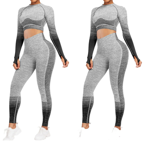 Ensemble de vêtements de yoga et de fitness personnalisés, leggings côtelés et soutien-gorge de sport, couleurs claires, pour femmes. - Product Image 6