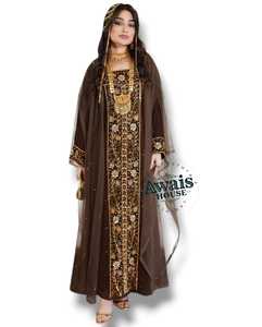 Awais House Brown Embroidered Polyester Plus Size Abaya Long Sleeve Floor Length Solid Elegant Wedding Dress Women Traditional - Product Image 5