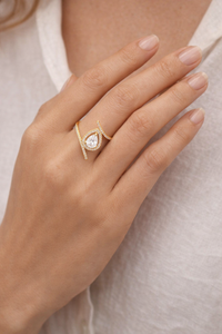 Anillo Abierto de Oro Puro de 14K Certificado con Diamante de Laboratorio en Forma de Pera Central, Estilo Eternidad, Anillo de Compromiso Bypass, Regalo de Aniversario - Product Image 4