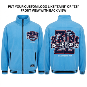 240g Premium Polar Fleece Thin <b>Jacket</b> Light Blue Full Zip Custom Logo Chenille Patch Embroidery Rib Knit Cuff Waterproof - Product Image 1