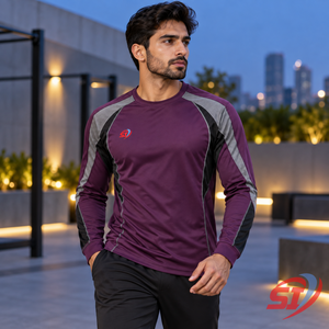 <b>Mens</b> Custom Long Sleeve Sports T-<b>Shirt</b> Breathable Quick Dry Performance Wear Polyester/Cotton <b>Collarless</b> Summer - Product Image 3